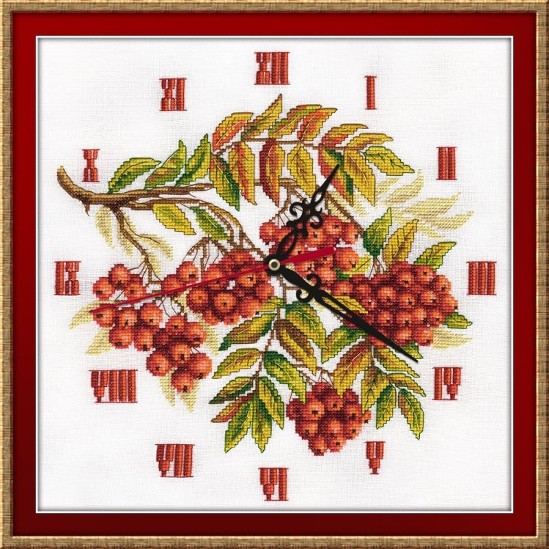 Clock.Racemes of rowanberries Clock.Racemes of rowanberries
